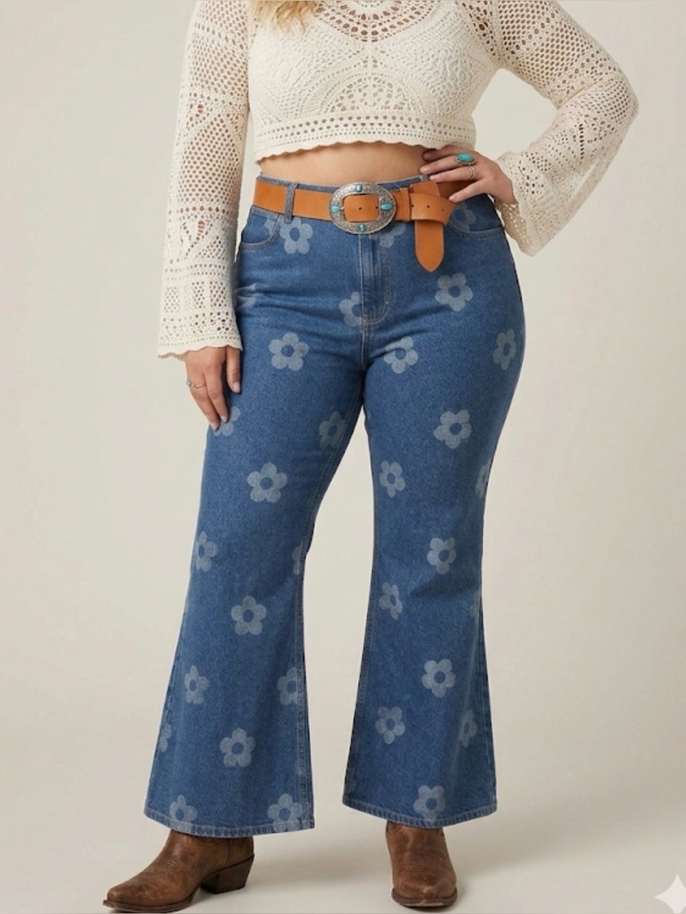 NWT Wrangler Fierce Flare High Rise Floral Jeans California Daisy 18 34x30 - Picture 2 of 9